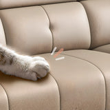 Khaki Leather Biscuit Back Wood Frame Sofa	with Arms Image - 8