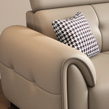 Khaki Leather Biscuit Back Wood Frame Sofa	with Arms Image - 9