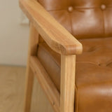Khaki Oiled Leather Tufted Back Wood Frame Lounge Chair Image - 11