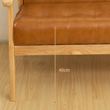 Khaki Oiled Leather Tufted Back Wood Frame Lounge Chair Image - 13