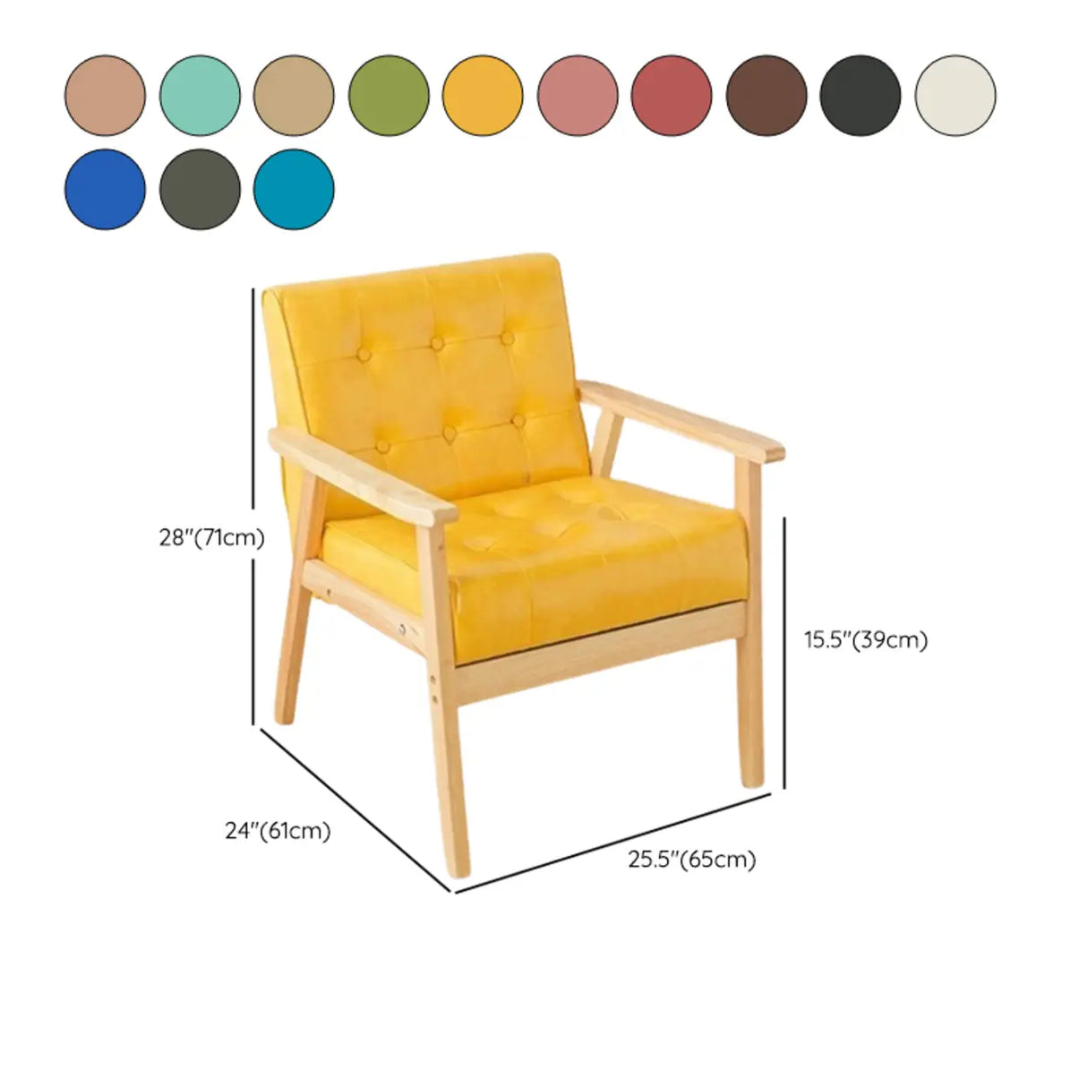 Khaki Oiled Leather Tufted Back Wood Frame Lounge Chair 