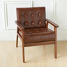Khaki Oiled Leather Tufted Back Wood Frame Lounge Chair Image - 4