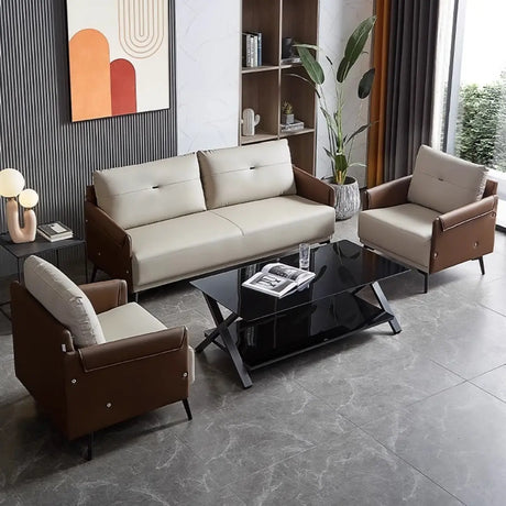 Khaki Water Resistant Nappa Leather Foam Fill Sofa Image - 1