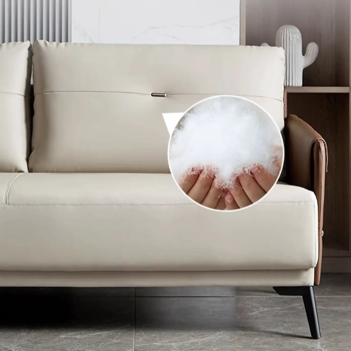 Khaki Water Resistant Nappa Leather Foam Fill Sofa Image - 13