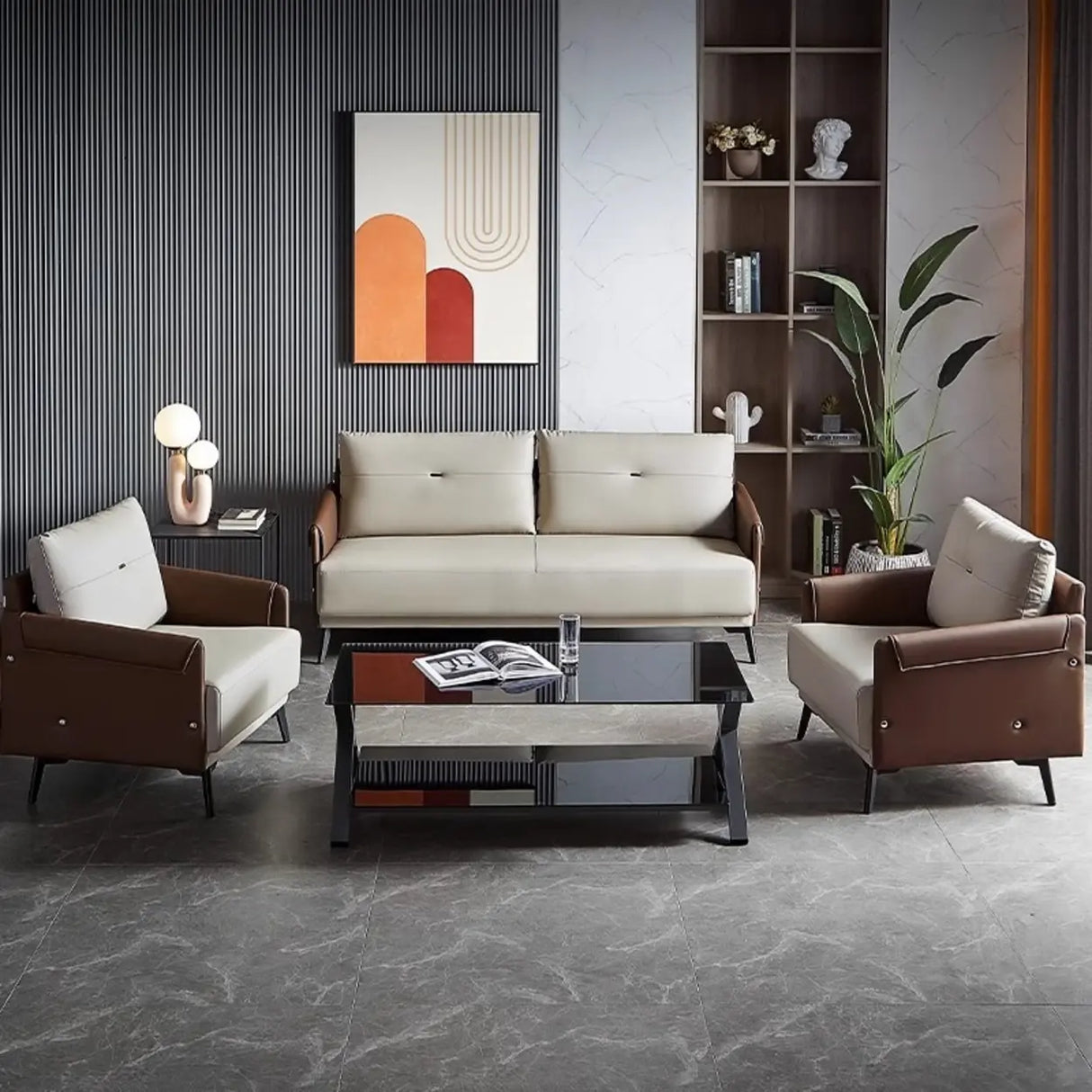Khaki Water Resistant Nappa Leather Foam Fill Sofa Image - 3