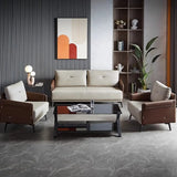 Khaki Water Resistant Nappa Leather Foam Fill Sofa Image - 3