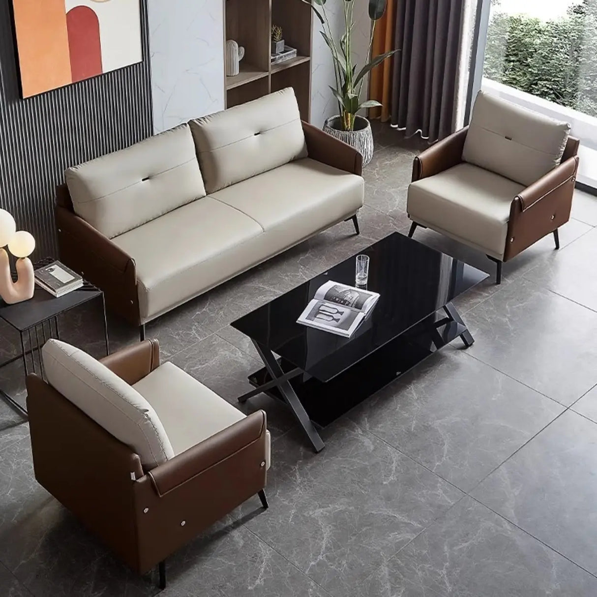 Khaki Water Resistant Nappa Leather Foam Fill Sofa Image - 4