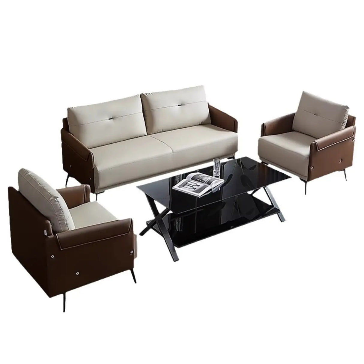 Khaki Water Resistant Nappa Leather Foam Fill Sofa Image - 5
