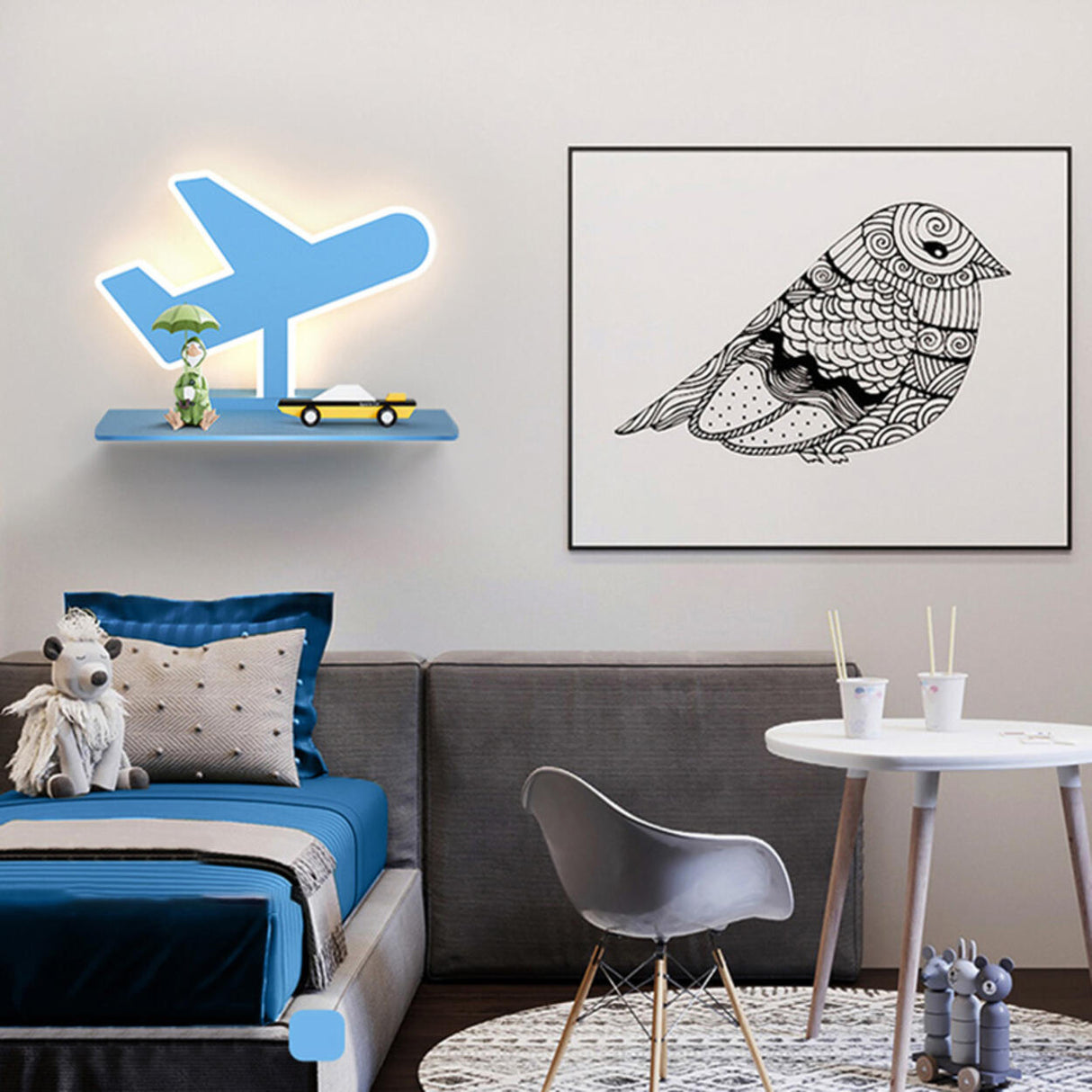 Kid's Room Blue Car Shaped Wall Sconce with Shelf Image - 6