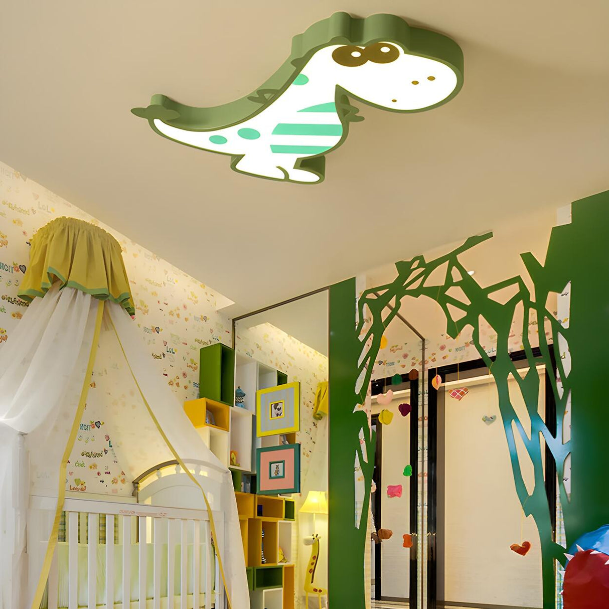 Kids Bedroom Cute Pink Dinosaur LED Flush Mount Light Image - 5