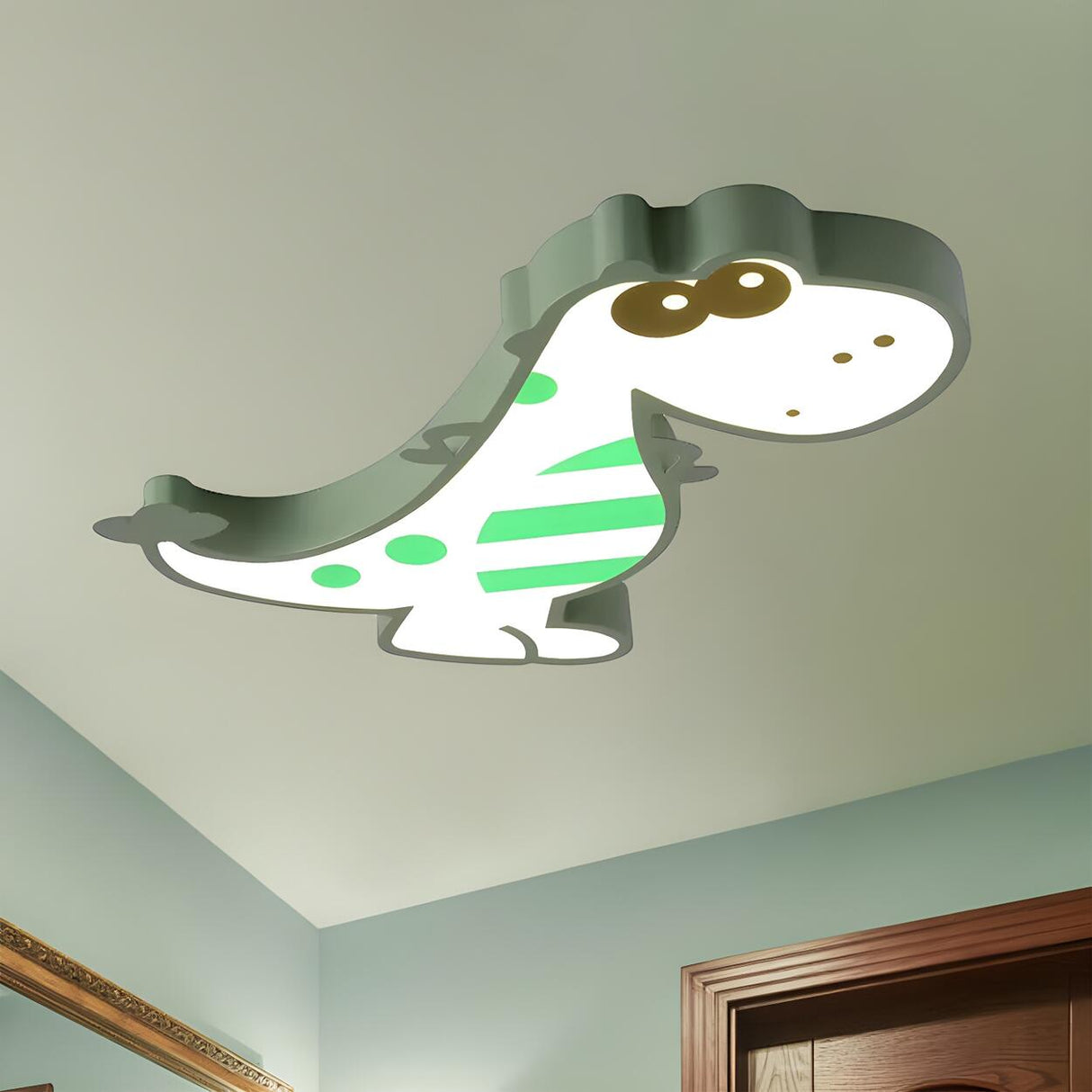 Kids Bedroom Cute Pink Dinosaur LED Flush Mount Light Image - 6