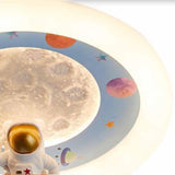 Kids Bedroom Pink Space Round Flush Mount Ceiling Light Image - 12