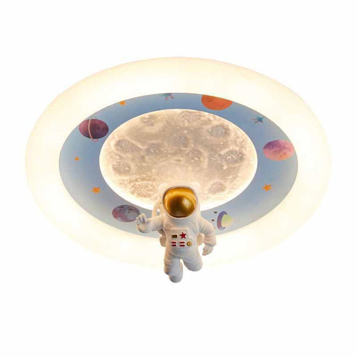 Kids Bedroom Pink Space Round Flush Mount Ceiling Light Image - 5