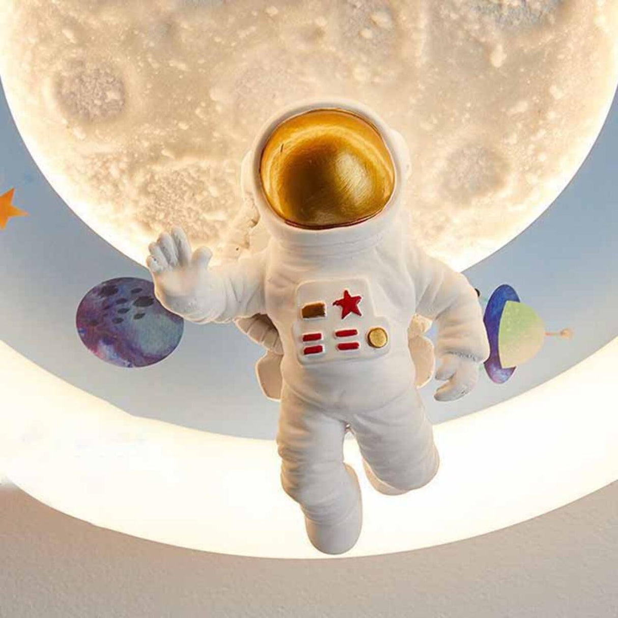 Kids Bedroom Pink Space Round Flush Mount Ceiling Light Image - 9
