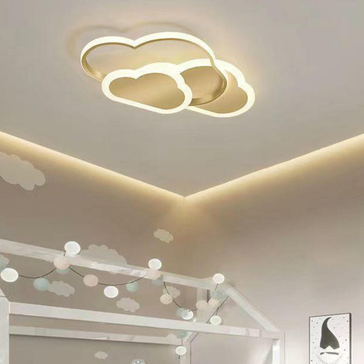 Kids Bedroom White Cloud LED Flush Mount Ceiling Light Image - 4