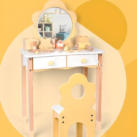 Kids Flower Wood Vanity Set with Mirror and Storage Image - 1