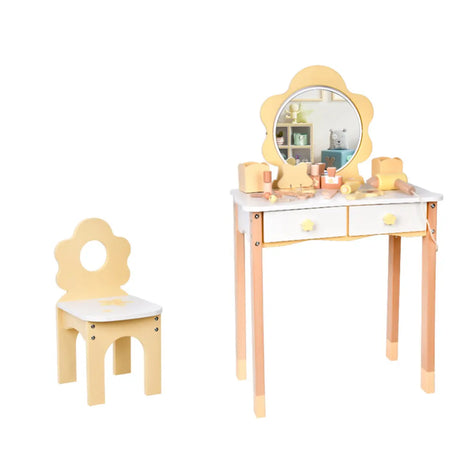 Kids Flower Wood Vanity Set with Mirror and Storage Image - 2