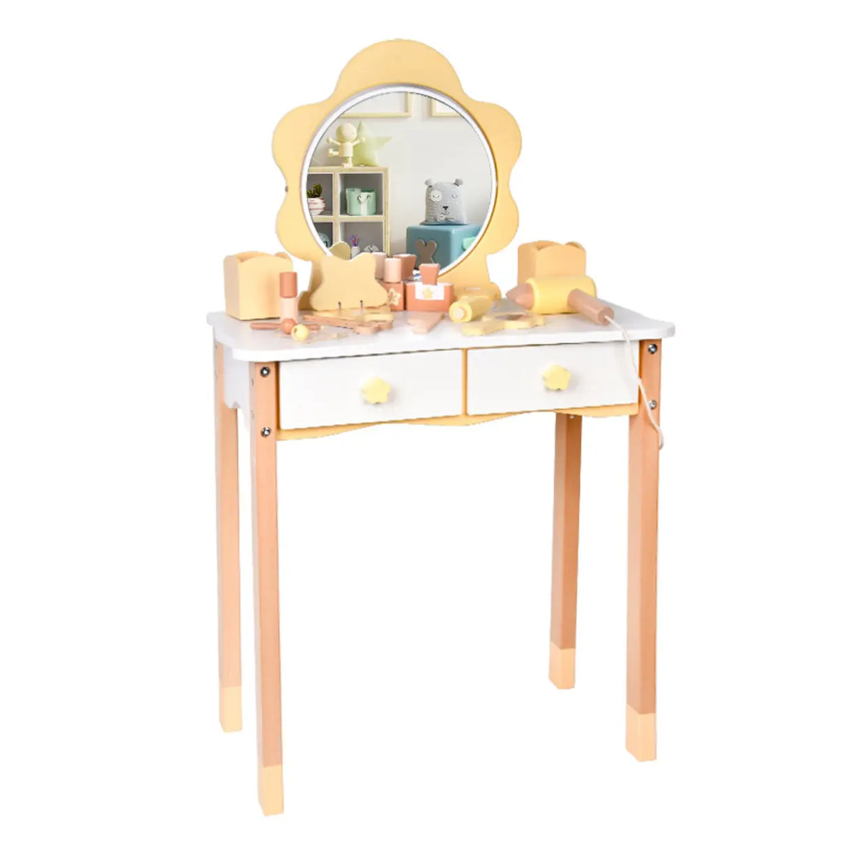 Kids Flower Wood Vanity Set with Mirror and Storage Image - 6