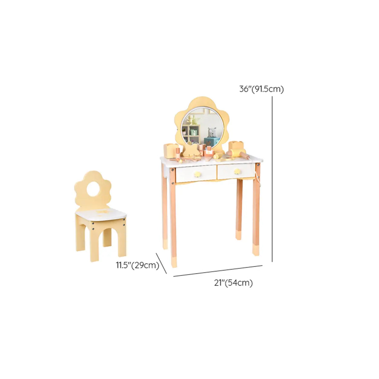 Kids Flower Wood Vanity Set with Mirror and Storage 