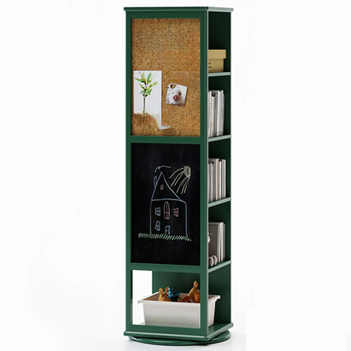 Kids Narrow Vertical Corner Rotating Wood Bookshelf Tower Image - 5