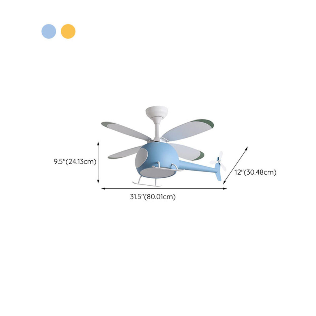 Kids Room 4 Blade Helicopter Creative Ceiling Fan Light 