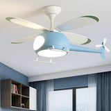 Kids Room 4 Blade Helicopter Creative Ceiling Fan Light Image - 3