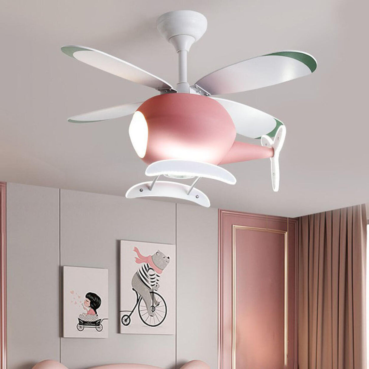 Kids Room 4 Blade Helicopter Creative Ceiling Fan Light Image - 5