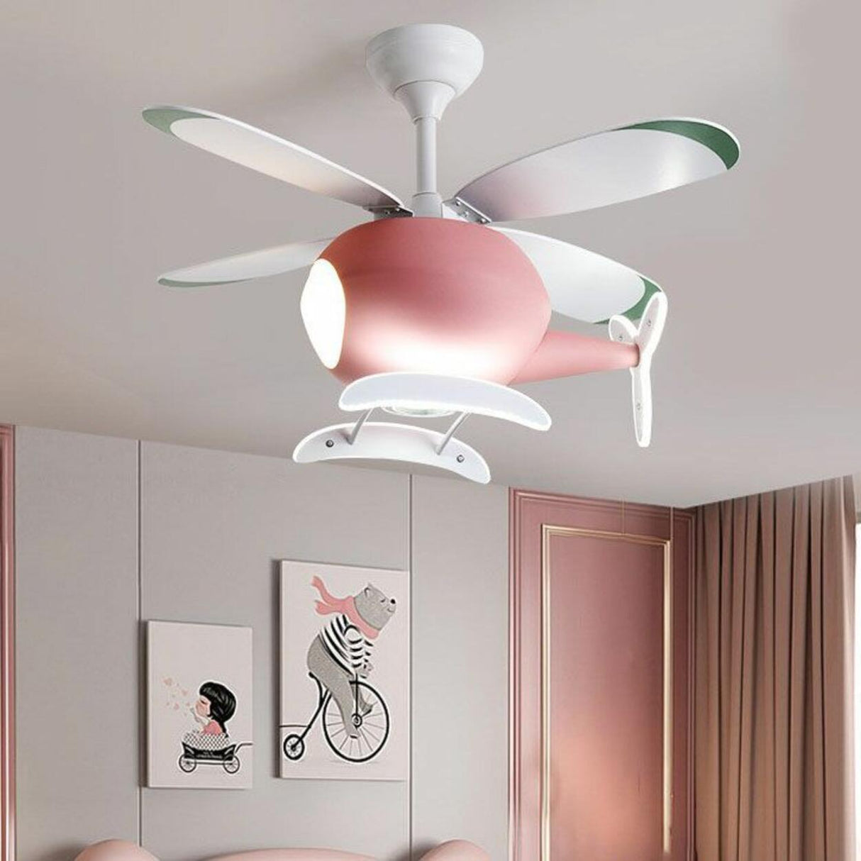 Kids Room 4 Blade Helicopter Creative Ceiling Fan Light Image - 6