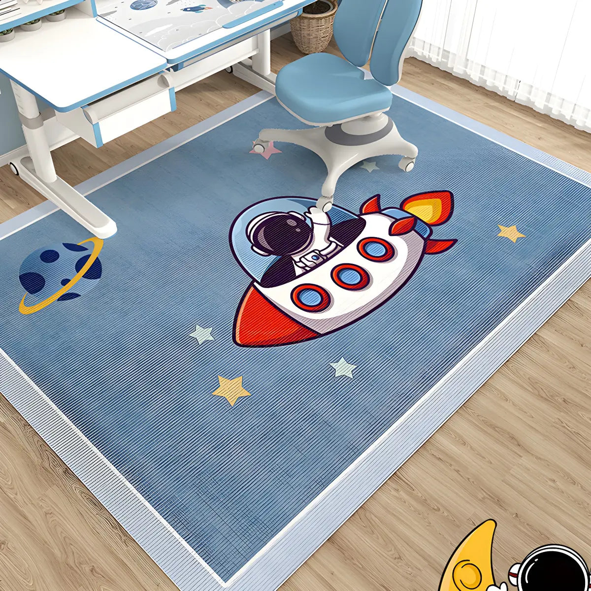 Kids Room Cartoon Astronaut Blue Anti-Slip Area Rug Image - 13