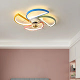 Kids Room Colorful Windmill Flush LED Ceiling Fan Light Image - 11