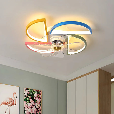 Kids Room Colorful Windmill Flush LED Ceiling Fan Light Image - 2