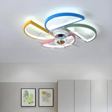 Kids Room Colorful Windmill Flush LED Ceiling Fan Light Image - 3