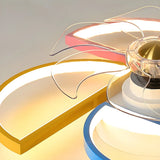 Kids Room Colorful Windmill Flush LED Ceiling Fan Light Image - 7