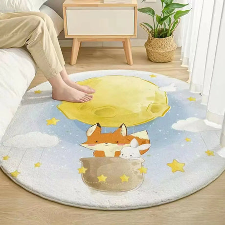 Kids Room Cute Cartoon Fox Round Polyester Pink Area Rug Image - 2