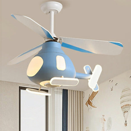 Kids Room Cute Helicopter LED Ceiling Fan with Light Image - 1