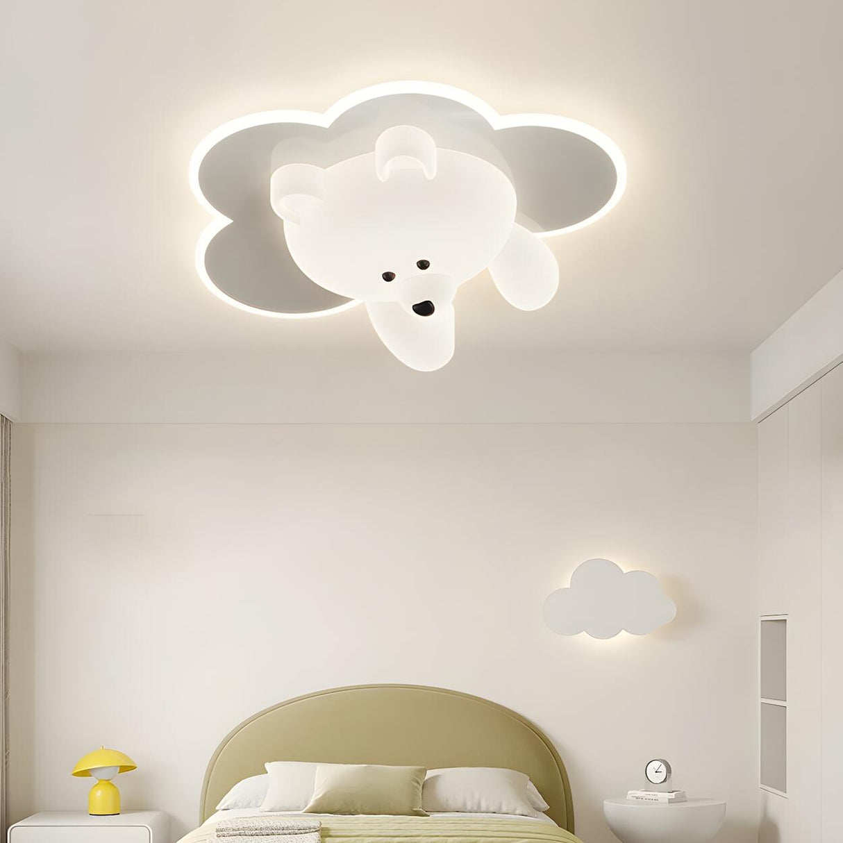 Kids Room Cutey White Bear LED Flush Mount Ceiling Lamp Image - 7