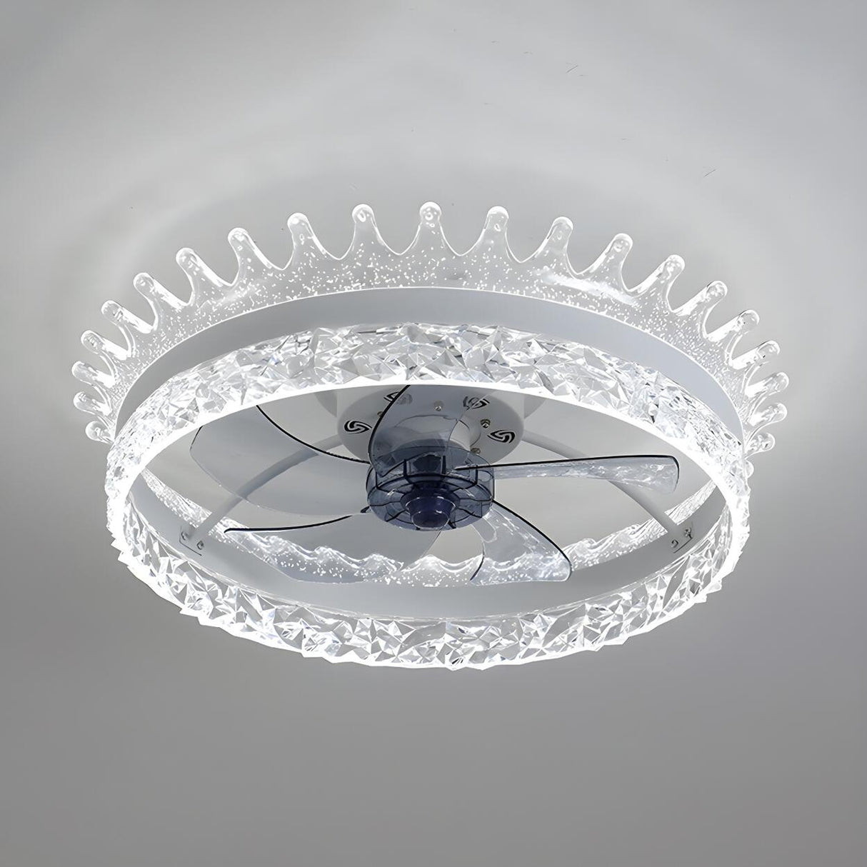Kids Room Elegant Crown Round Ceiling Fan with Light Image - 13