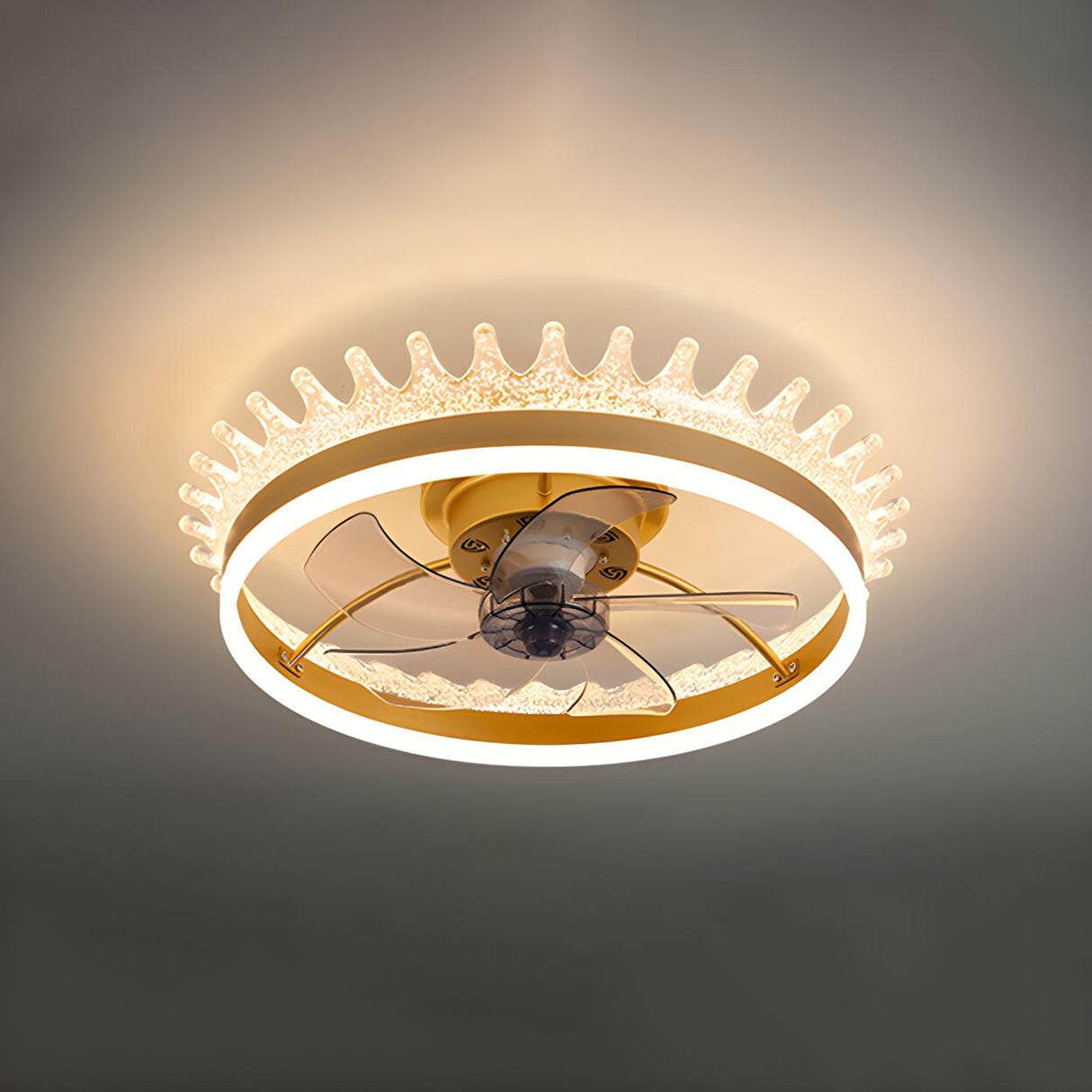 Kids Room Elegant Crown Round Ceiling Fan with Light Image - 7