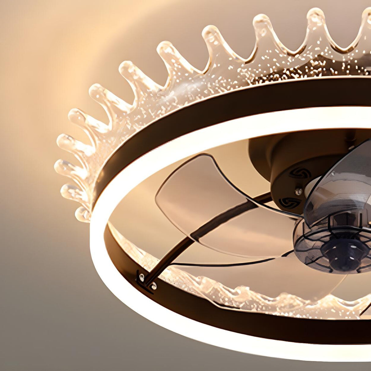 Kids Room Elegant Crown Round Ceiling Fan with Light Image - 9