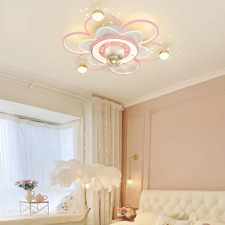 Kids Room Elegant Linear Flower Ceiling Fan with Light Image - 1
