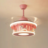 Kids Room Elegant Pink Carousel LED Ceiling Fan Light Image - 3