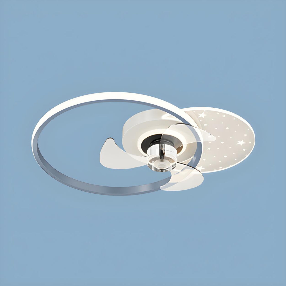 Kids Room Geometric Ring LED Ceiling Fan with Light Image - 13
