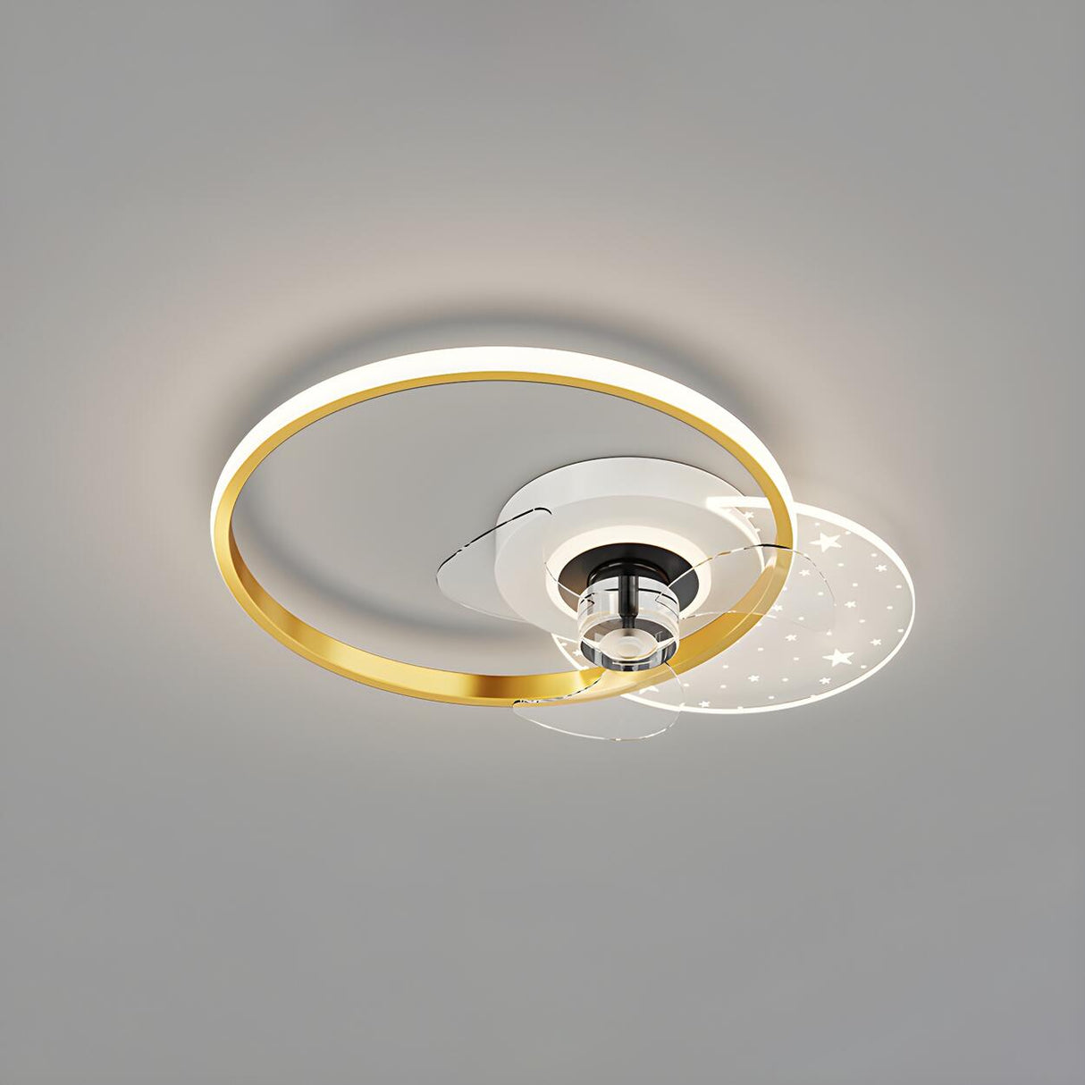 Kids Room Geometric Ring LED Ceiling Fan with Light Image - 14