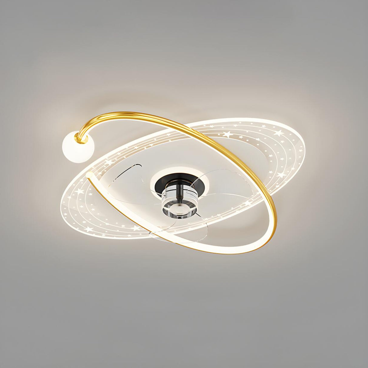 Kids Room Geometric Ring LED Ceiling Fan with Light Image - 15