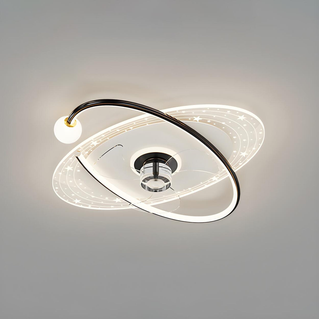 Kids Room Geometric Ring LED Ceiling Fan with Light Image - 4