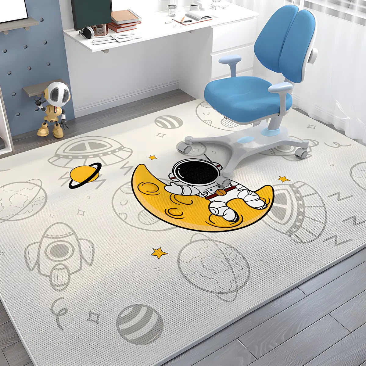 Kids Room Playful Car Road Polyester White Area Rug Image - 2