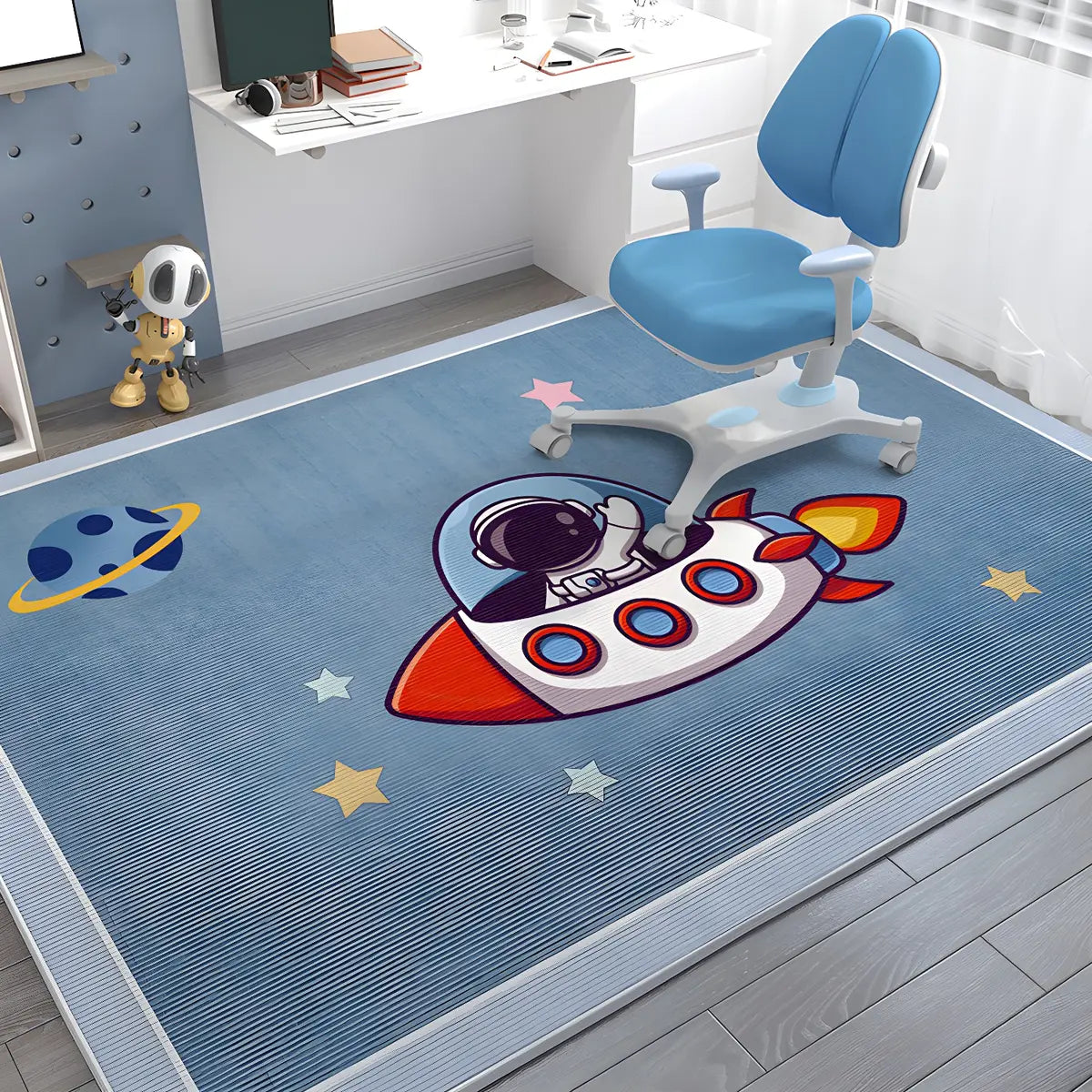 Kids Room Playful Car Road Polyester White Area Rug Image - 3