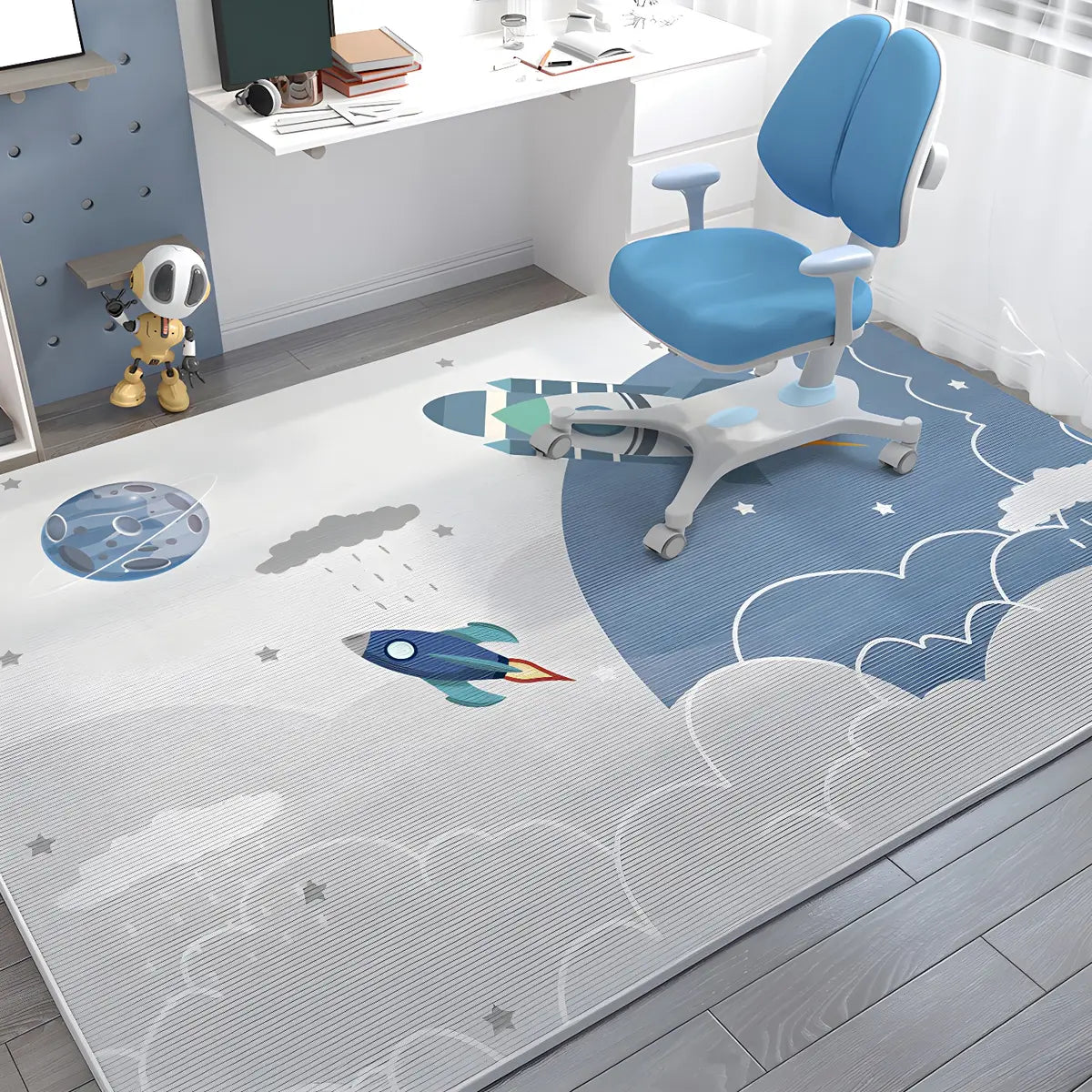 Kids Room Playful Car Road Polyester White Area Rug Image - 4