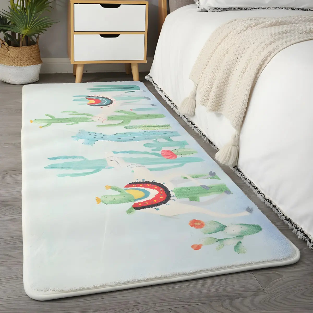 Kids Room Rectangle Soft Green Cactus Area Rug Image - 1