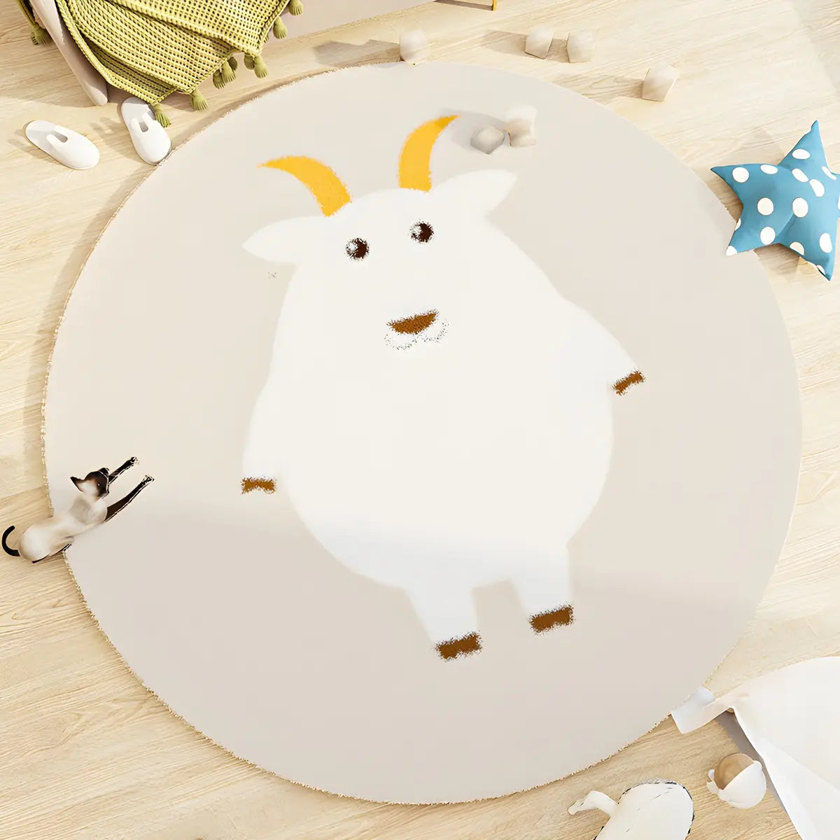 Kids Room Round Animal Print Lambswool Area Rug Image - 3